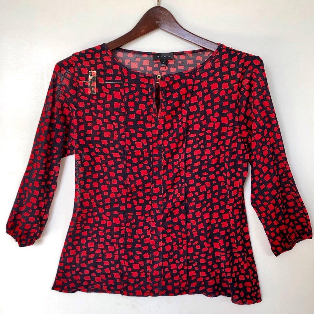 The Limited Navy and Red Sheer Blouse